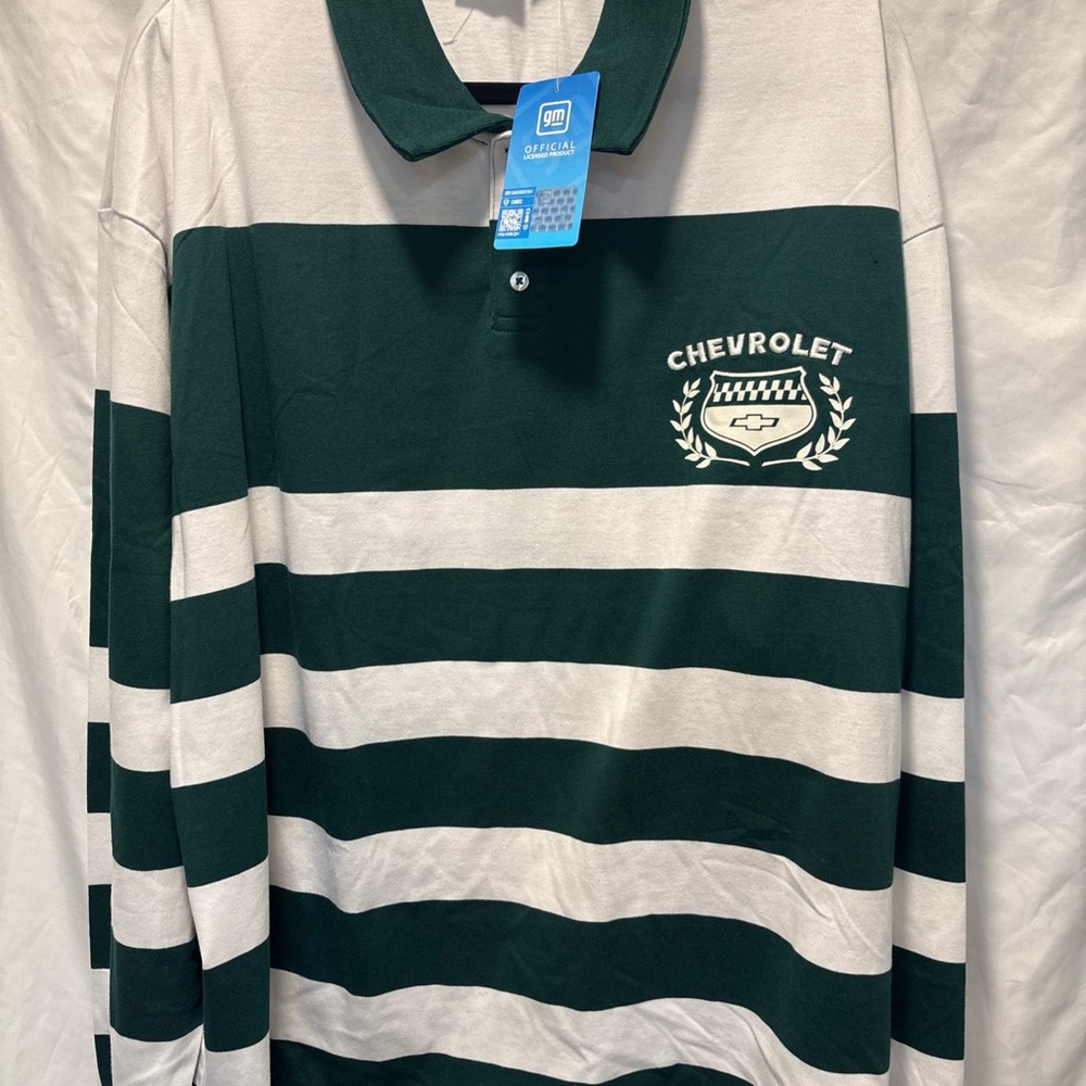 Men’s XL Chevrolet GM long sleeve Green and white stripe button Shirt Rare NWT